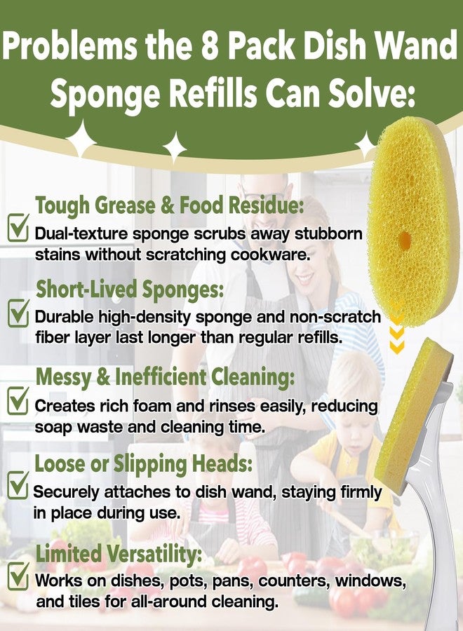 Stitokg (8 Pcs) Dish Wand Sponge Refills – Compatible with Scrub Daddy Dish Wand, Non-Scratch Replacement Heads for Kitchen Cleaning, Yellow (Sponge Heads Only) - Image 3